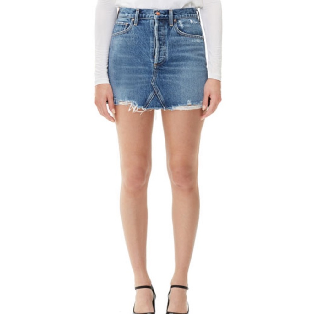 AGOLDE Quinn High-Rise Frayed Denim Skirt
